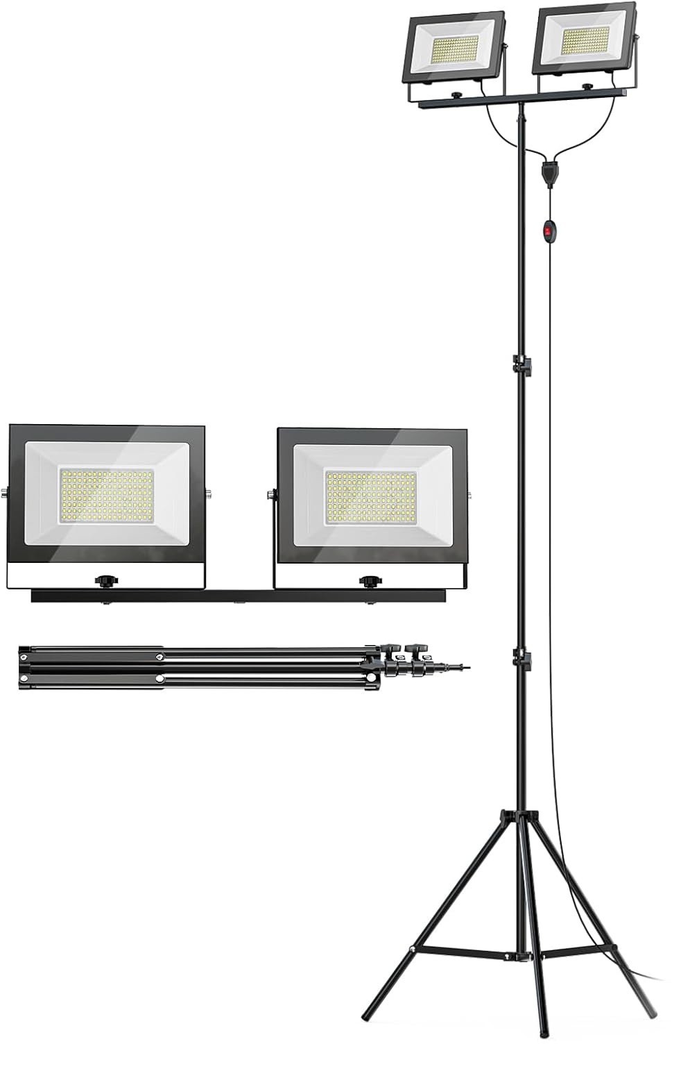 22000 lm LED Work Light with Stand 220W 2 Adjustable Head Tower Light, BRAND NEW
