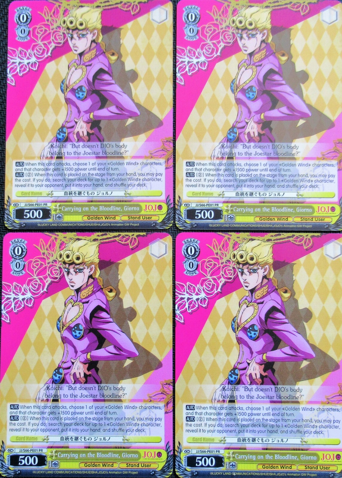 8x  Carrying on the Bloodline, Giorno  Weiss Schwarz Promo- 8 MINT CARDS