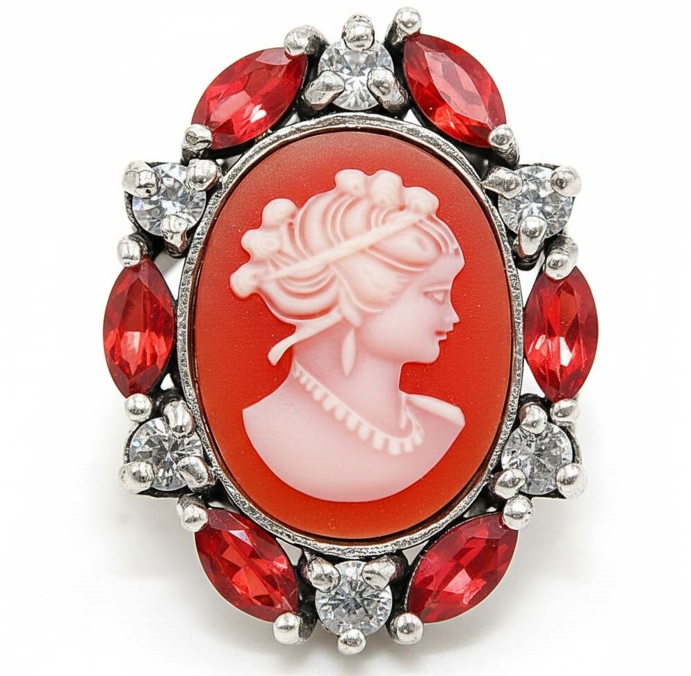Italian Cameo Victorian Lady 925 Sterling Silver Ring Sz 7,8 CA6