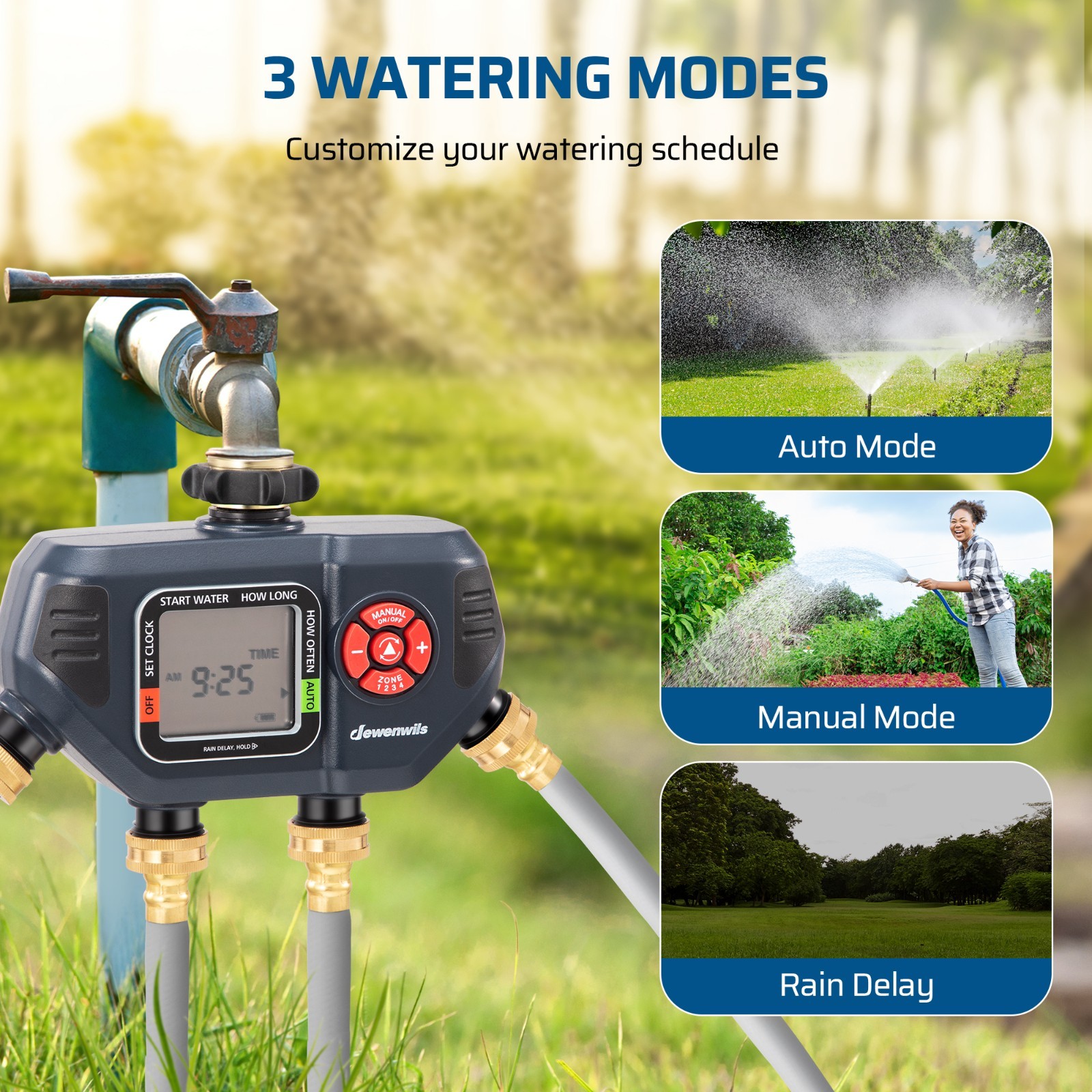 DEWENWILS Sprinkler Timer Programable Outdoor Irrigation Water Garden 4 Zone