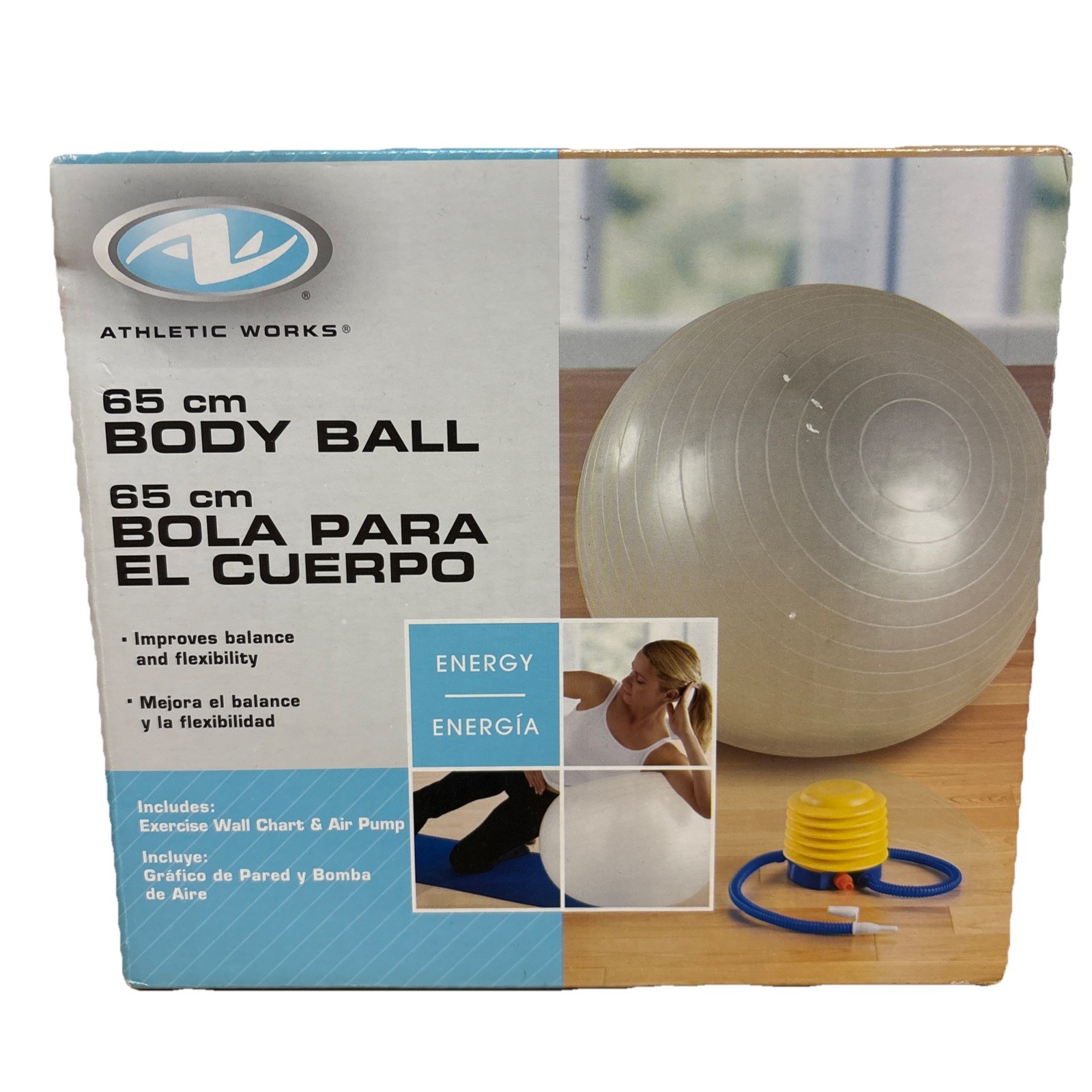 Athletic Works Yoga 65 cm Fitness Ball Exercise Balance Home Gym NEW with Pump