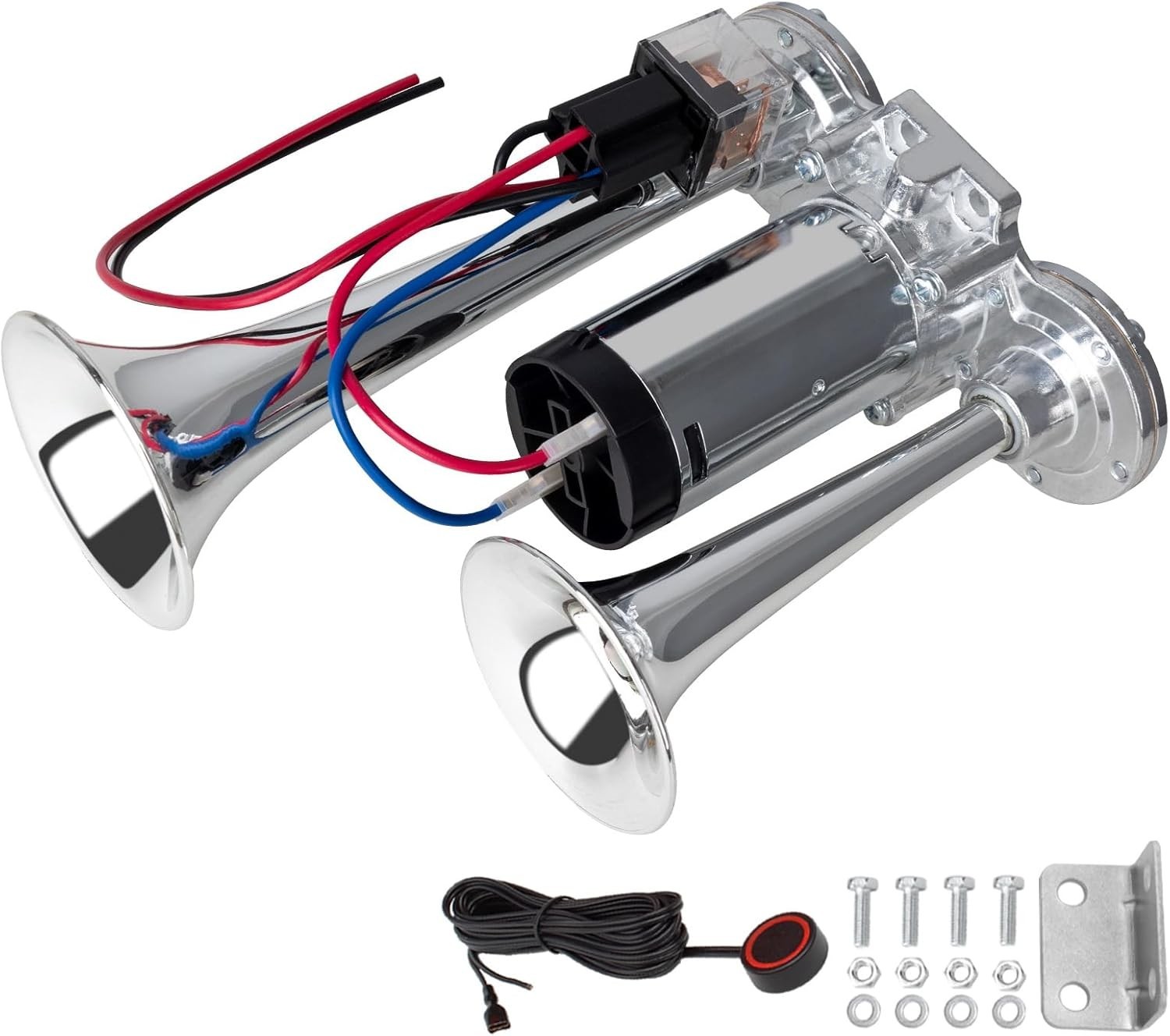 Electric Air Horn with Compressor and Button kit Integrated Horn-Silvery-Switch