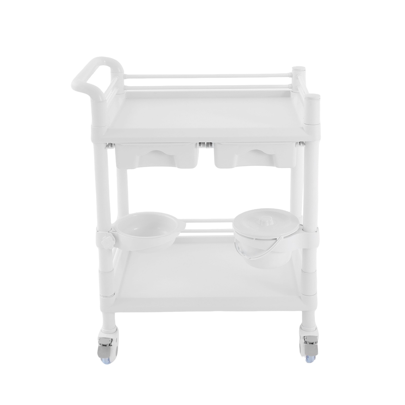 2 Tiers Medical Mobile Trolley Rolling Laboratory Cart W/ 2 Drawers & 4 Wheels