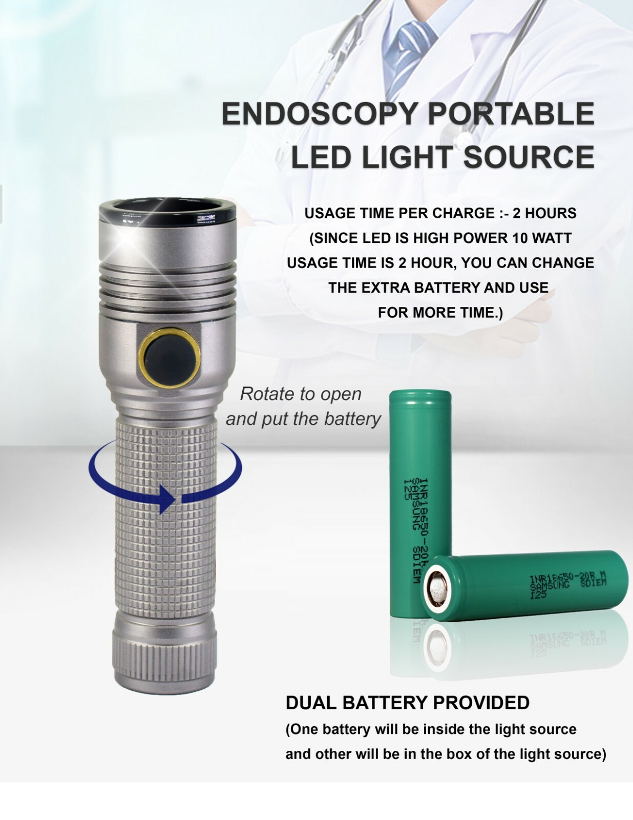 USB Endoscopy Camera HD w/ Portable Cold LED Light Source for Rigid Endoscopes