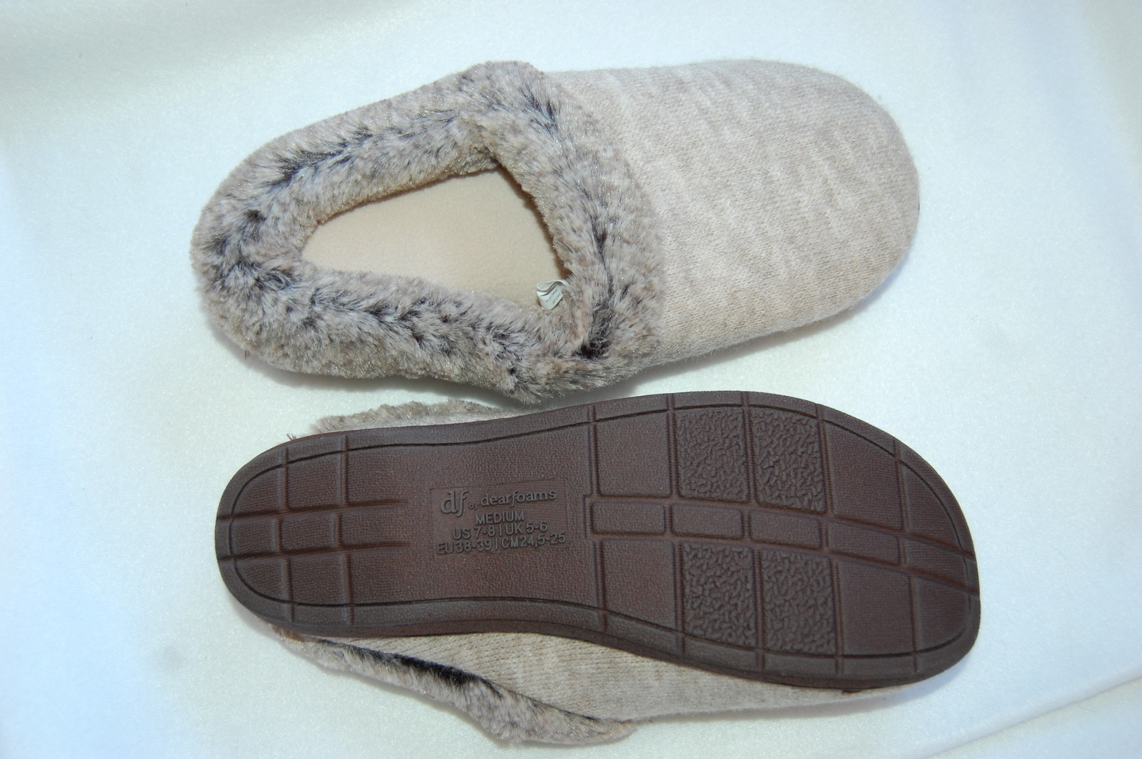 Womens Dearfoam Slippers OATMEAL GRAY In/ Outdoor COMFORT CUSHION Slip On S 5-6