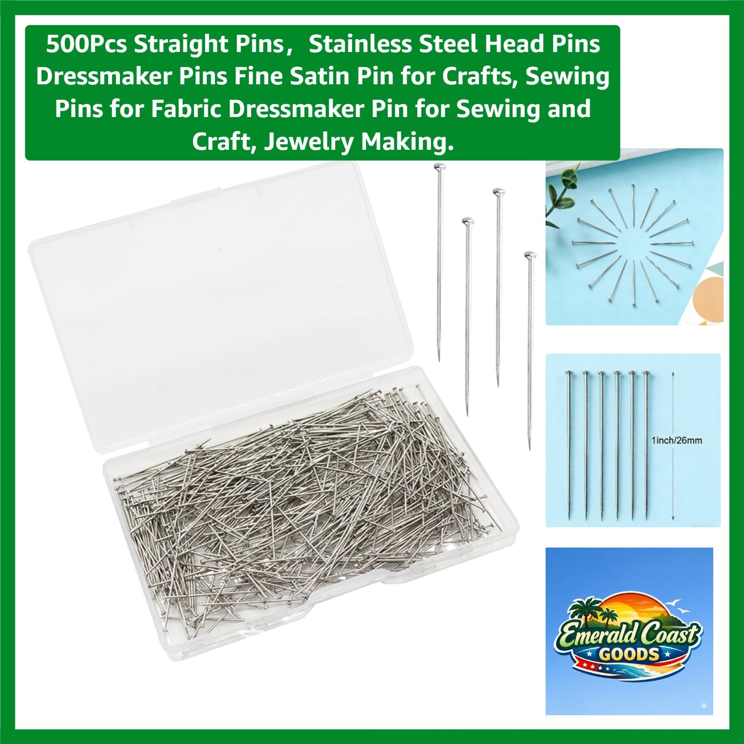500 Pcs Stainless Steel Straight Pins - Ideal for Dressmaking & Jewelry Making