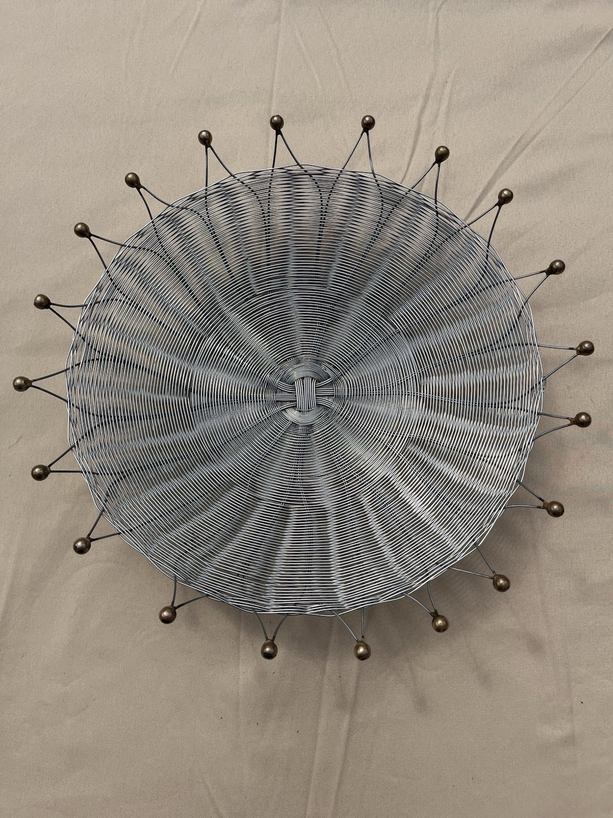 Vintage * Michael Aram * Woven Wire Metal Splash Basket * Brass Accents 1980 12”