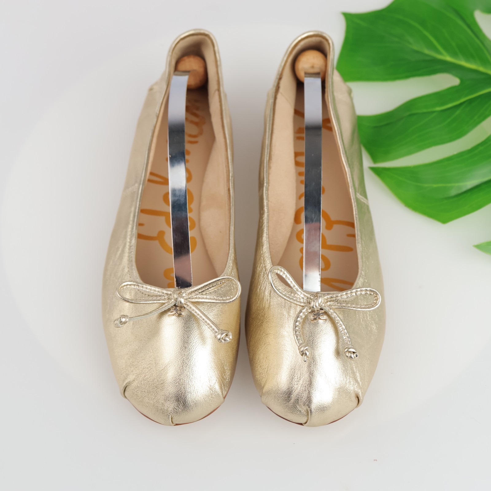 Sam Edelman Womens Zooey Ballet Flats Size 8 M Gold Metallic Leather Bow Shoes