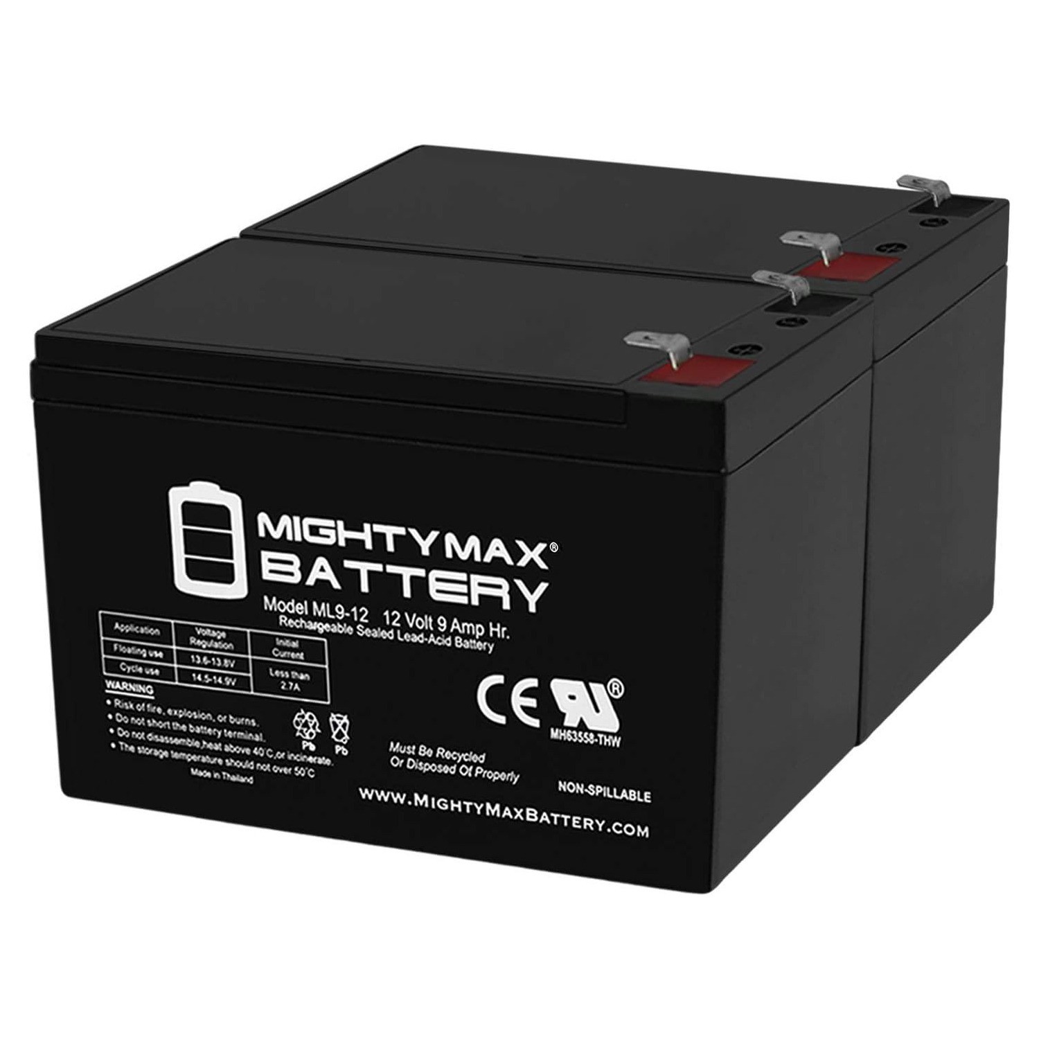 Mighty Max 12V 9Ah SLA Replacement Battery for CyberPower LCD 1500VA - 2 Pack