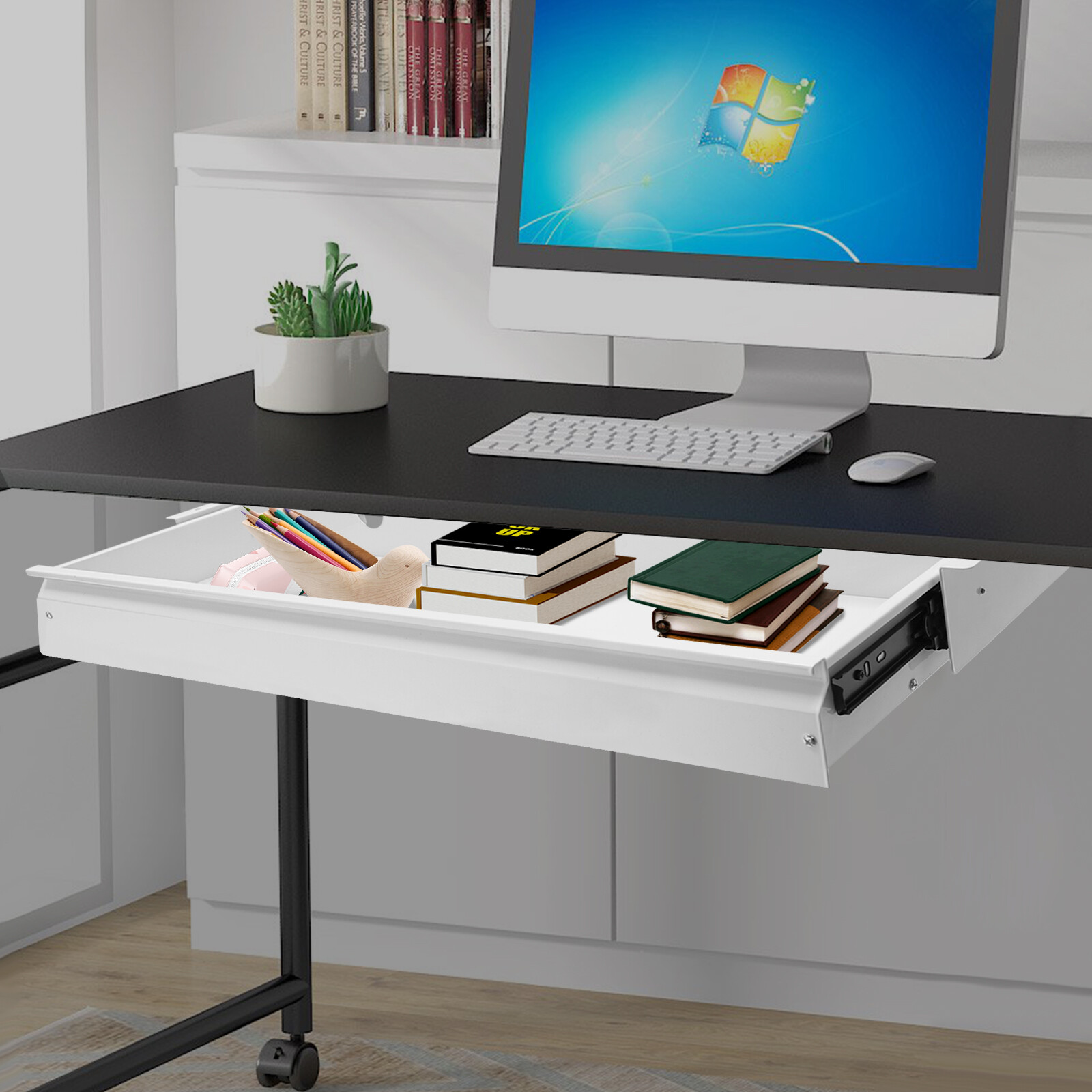 Under Desk Mounted Sliding Pull-out Drawer for Sit Stand Workstation