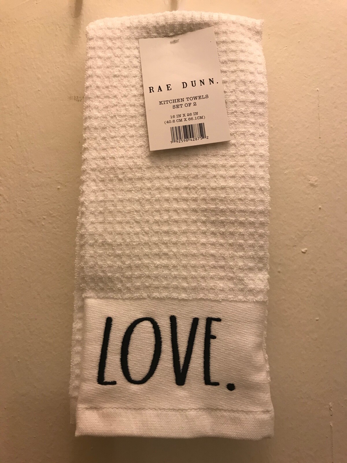 Rae Dunn White Kitchen Towels with Embroidered Words Set of 2 100% Cotton