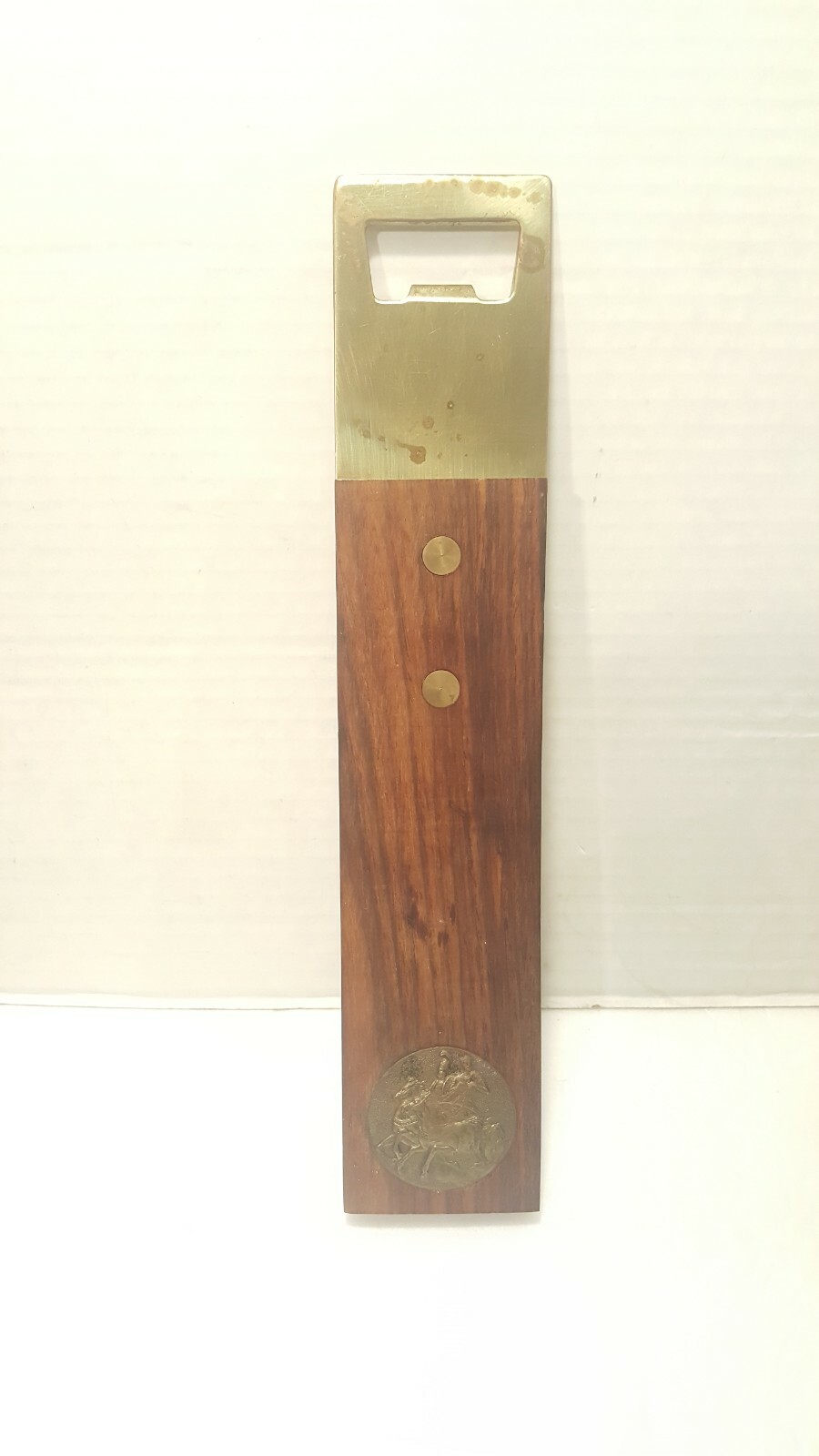 Vintage Large Wood & Brass plated Bottle Opener Roman Chariot MADE IN Italy