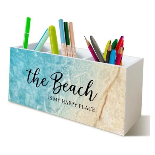 Beach Gifts for Women Men, The Beach Is My Happy Place Pen Holder sapphirine