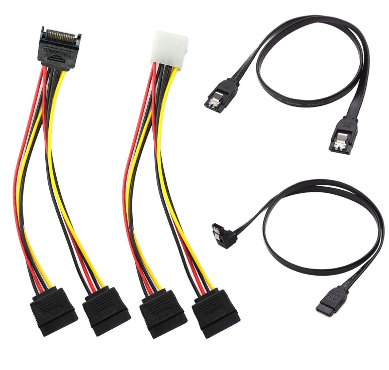 Cable SATA Datos 6Gbps + Divisor Energía 15 Pines Pack 4 HDD SSD, Nuevo