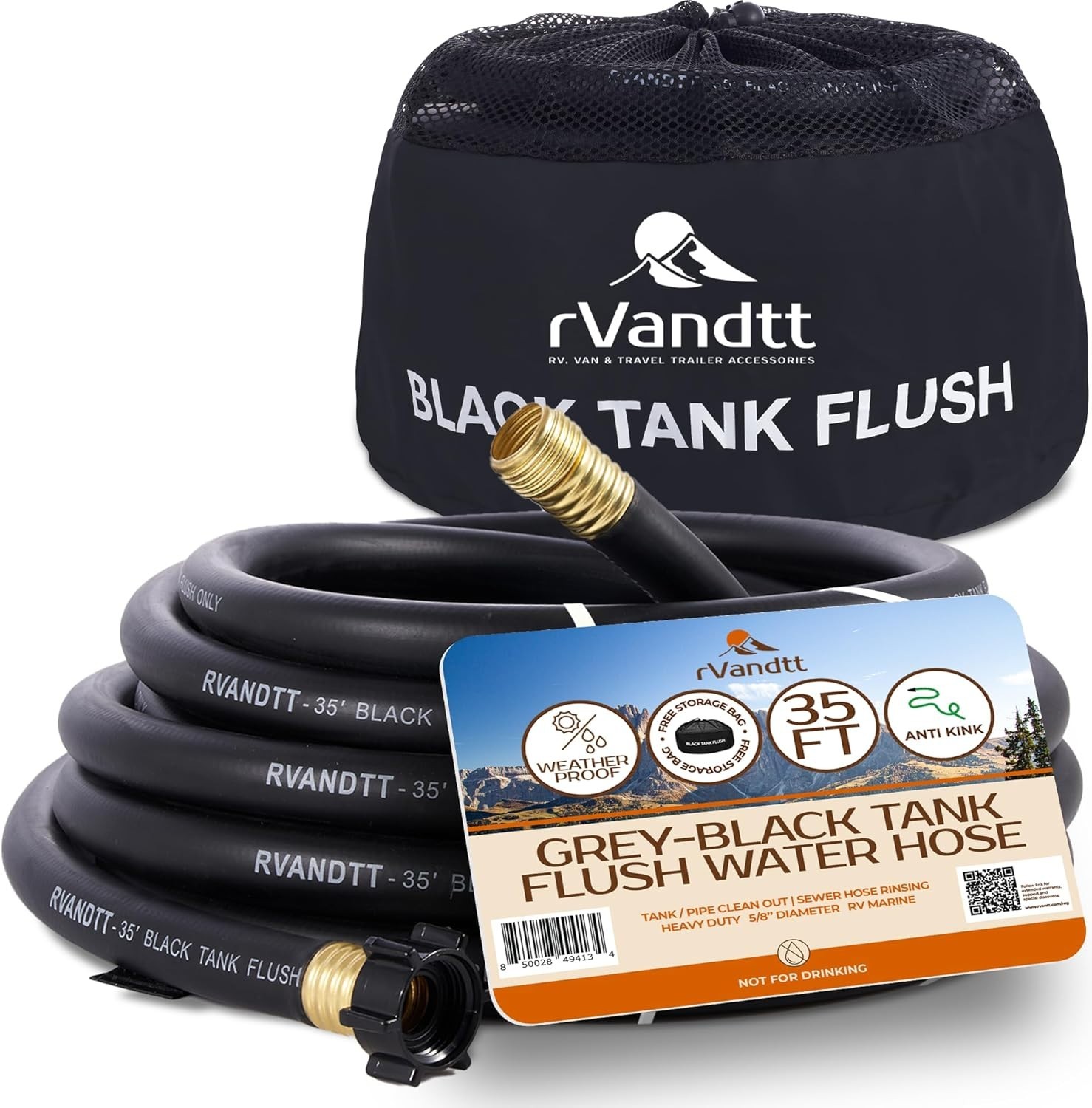 Grey/Black Sanitation Water Hose - Durable RV Accessories Black Sanitation Hose
