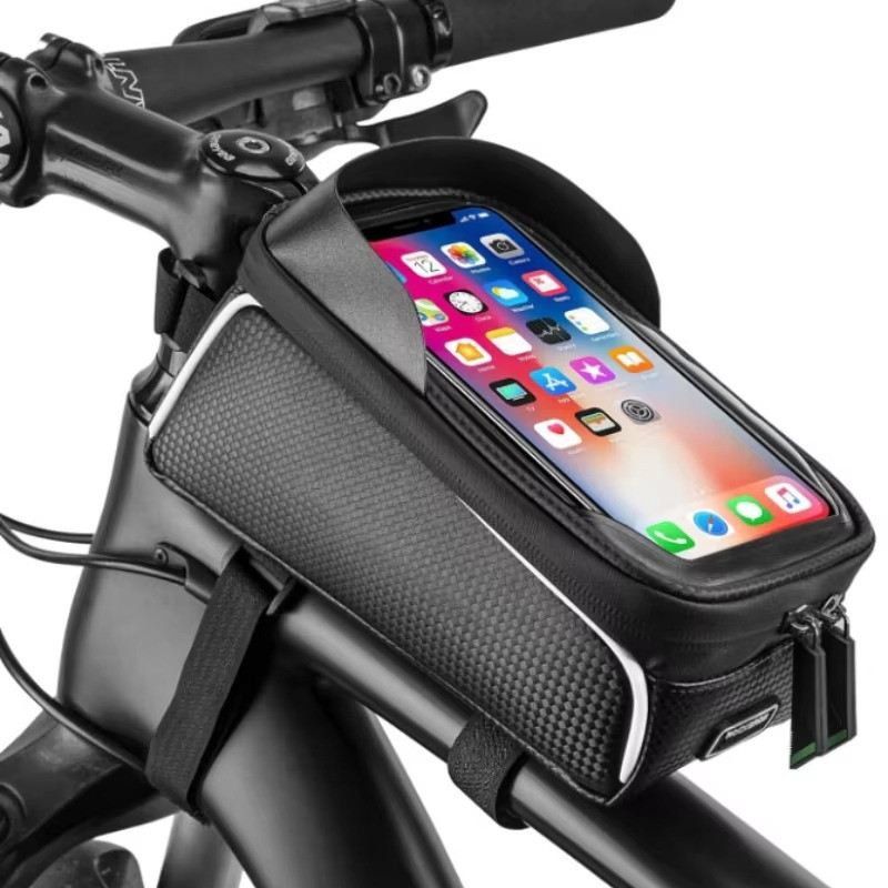 Black 1L EVA Bike Front Beam Bag 1PC Mountain Bicycle Pannier Phone Holder