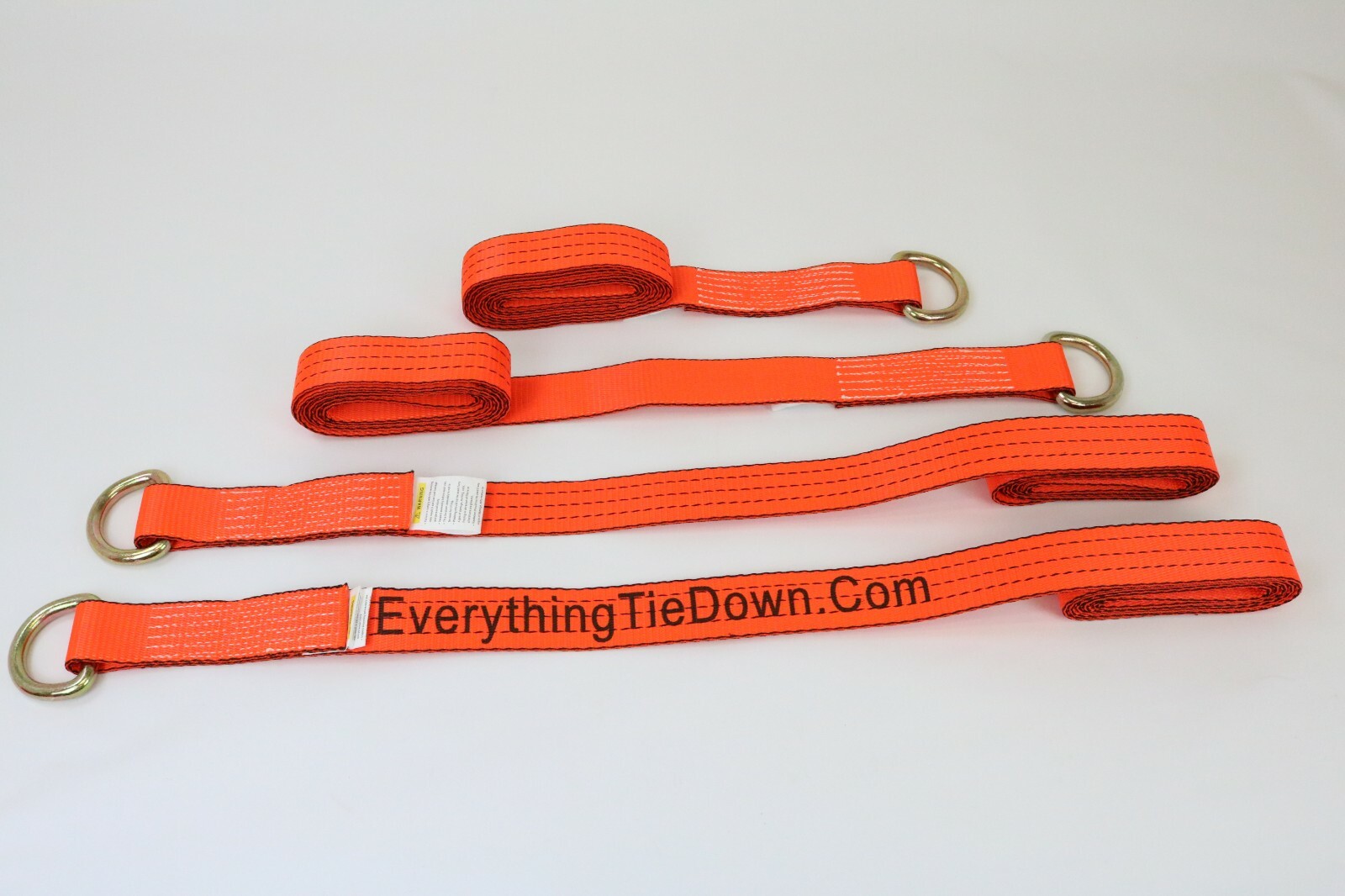 4 Pack of 2" x 100" Orange TECNIC Webbing Lasso Straps with Wire D-Rings