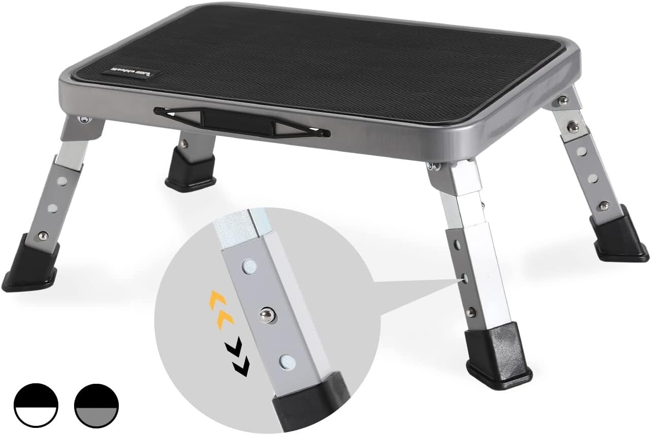 3 Levels Adjustable Folding Step Stools for Adults, Sturdy Metal RV Step Stool