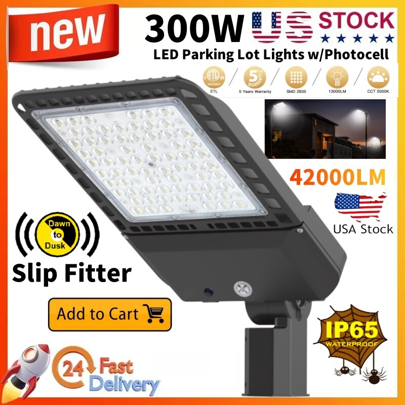 300W LED Shoebox Pole Light Dusk To Dawn Outdoor Street Area Parking Lot Fixture