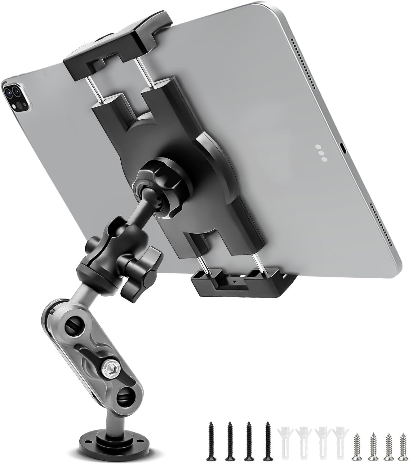Aluminum Heavy Duty Drill Base Tablet Holder Car Mount Dashboard, 360° Adjustabl