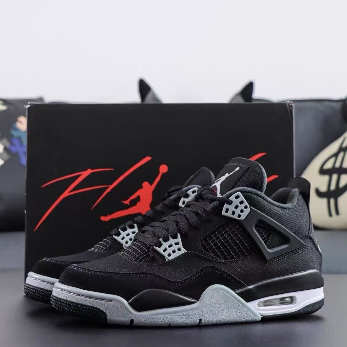 Jordan 4 SE "Black Canvas" Retro Basketball Shoes Men's Mid Top