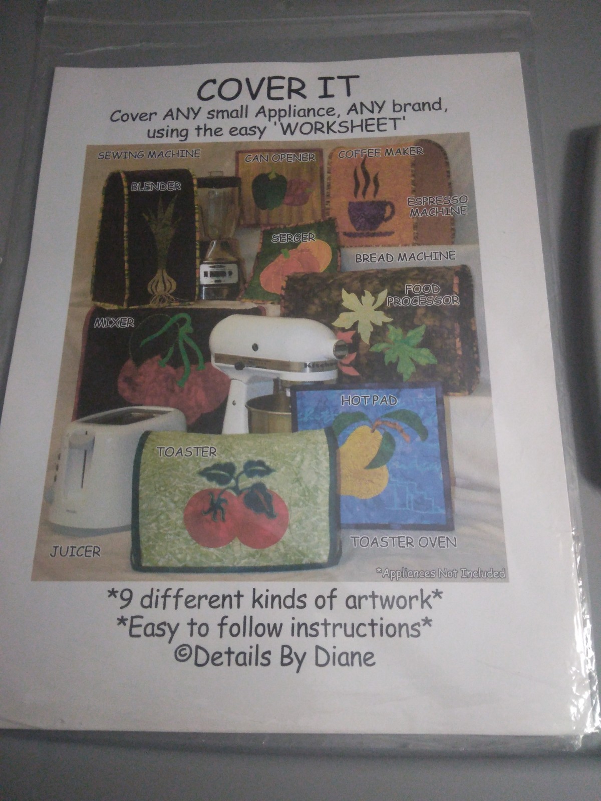 COVER IT Quilted Appliance Cover Pattern Applique Veggies Fruit Coffee 9 Designs
