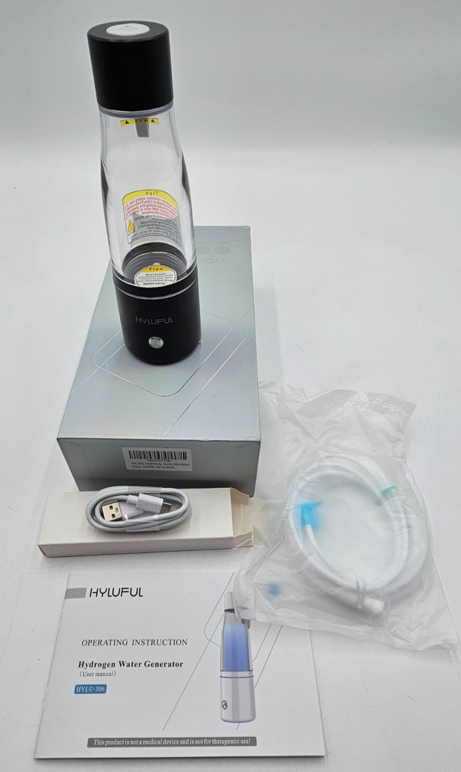 HYLUFUL 5000PPB Hydrogen Water Generator Bottle Set - Black and Clear