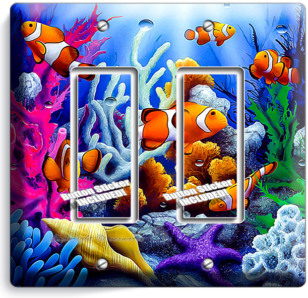 TROPICAL CORAL CLOWN FISH AQUARIUM DOUBLE GFI LIGHT SWITCH WALL PLATE ROOM DECOR