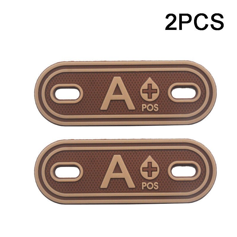 2PCS Blood Type A+ Positive Militray Tactical 3D PVC RUBBER PATCH BADGE DESERT