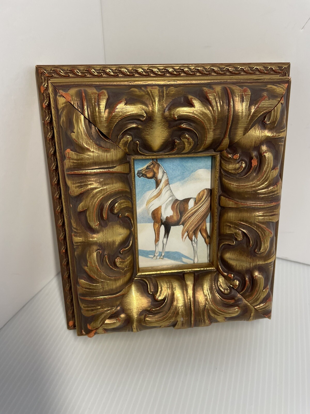 Gorgeous ornate deep gold framed horse original pencil drawing of horse amazing