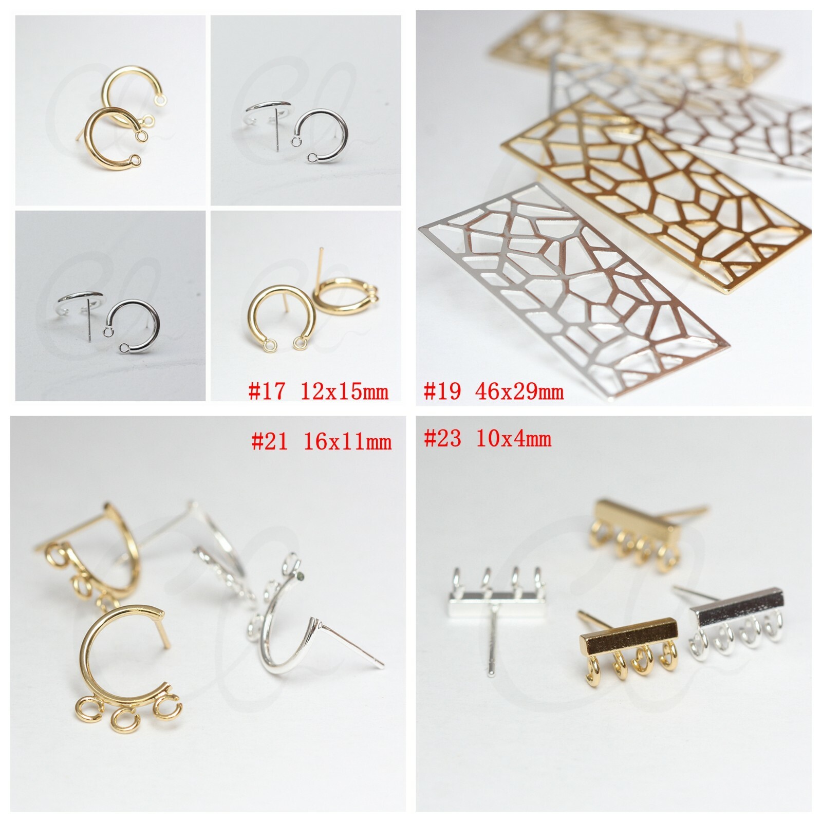 One Pair Premium Plated Brass Earring Post with Sterling Silver Pin (4529C)