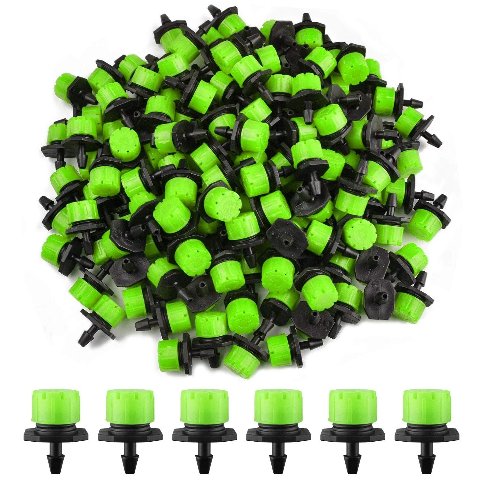 200Pcs Adjustable Irrigation Drippers, 1/4 Inch Barbed Drip Emitter 360 Degree