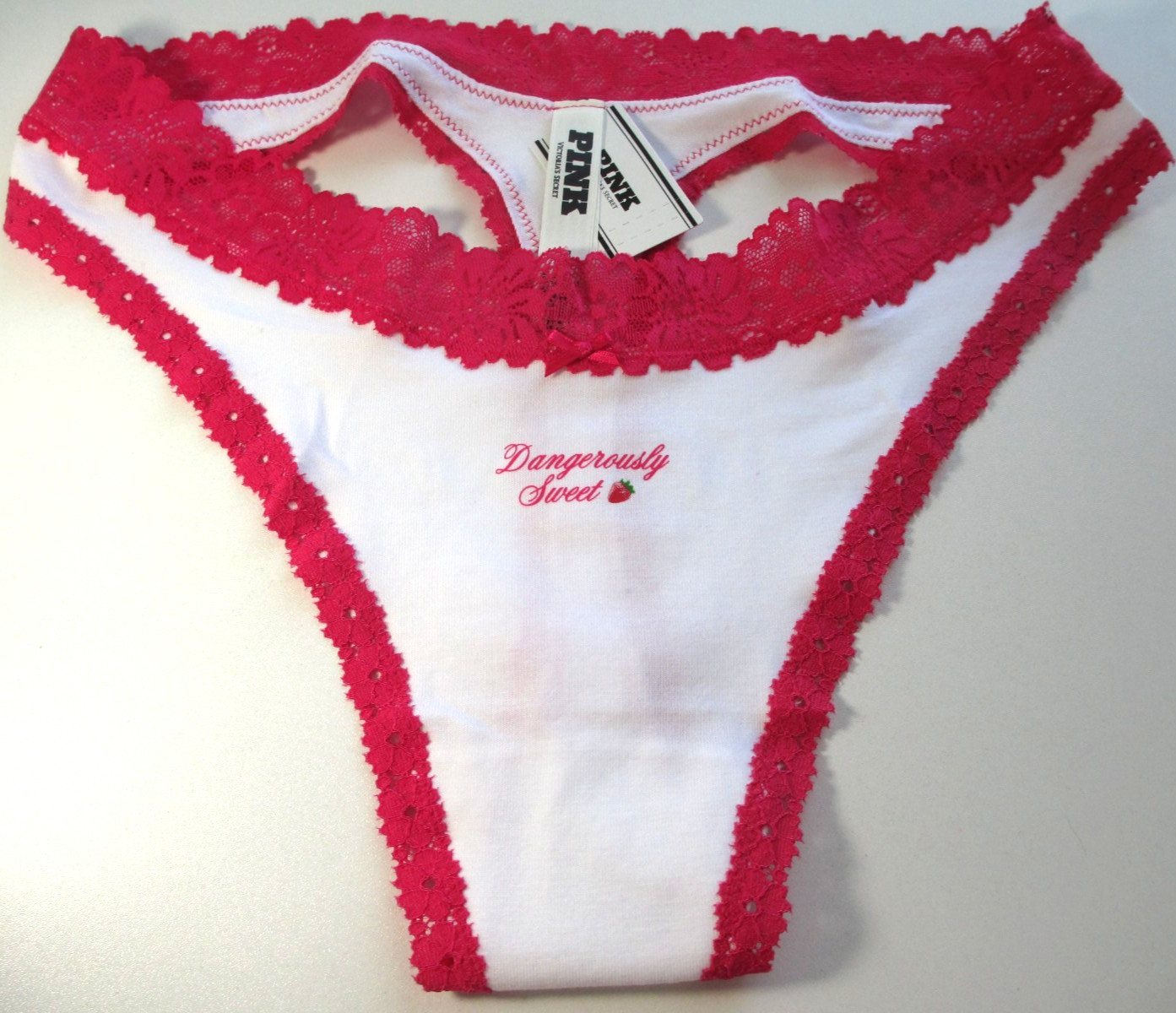 VICTORIA'S SECRET PINK Cotton High Leg Thong Panty S M L XL White NWT Lace Trim