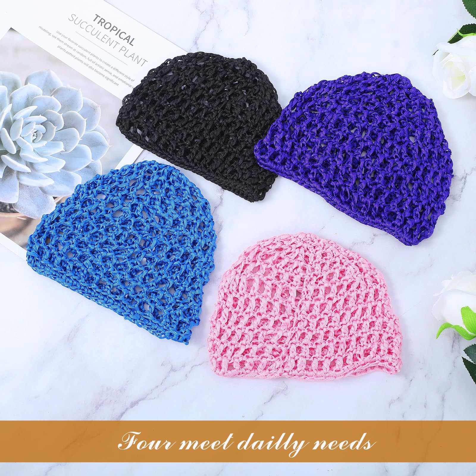 4 Pcs Mesh Crochet Hair Net Rayon Knit Snood Hat Women Hairnet Snoods Cover