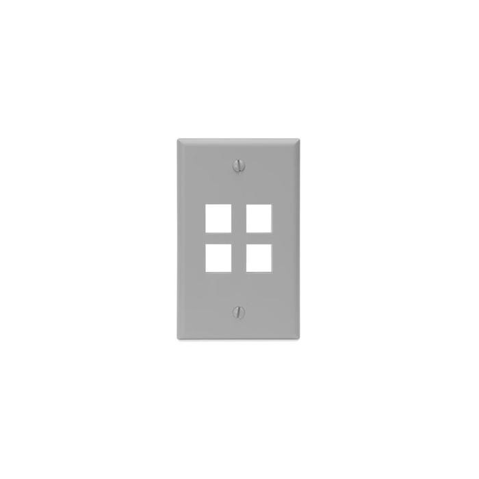 Leviton 41080-4GP Single-Gang Quickport Wallplate 4-Port Gray