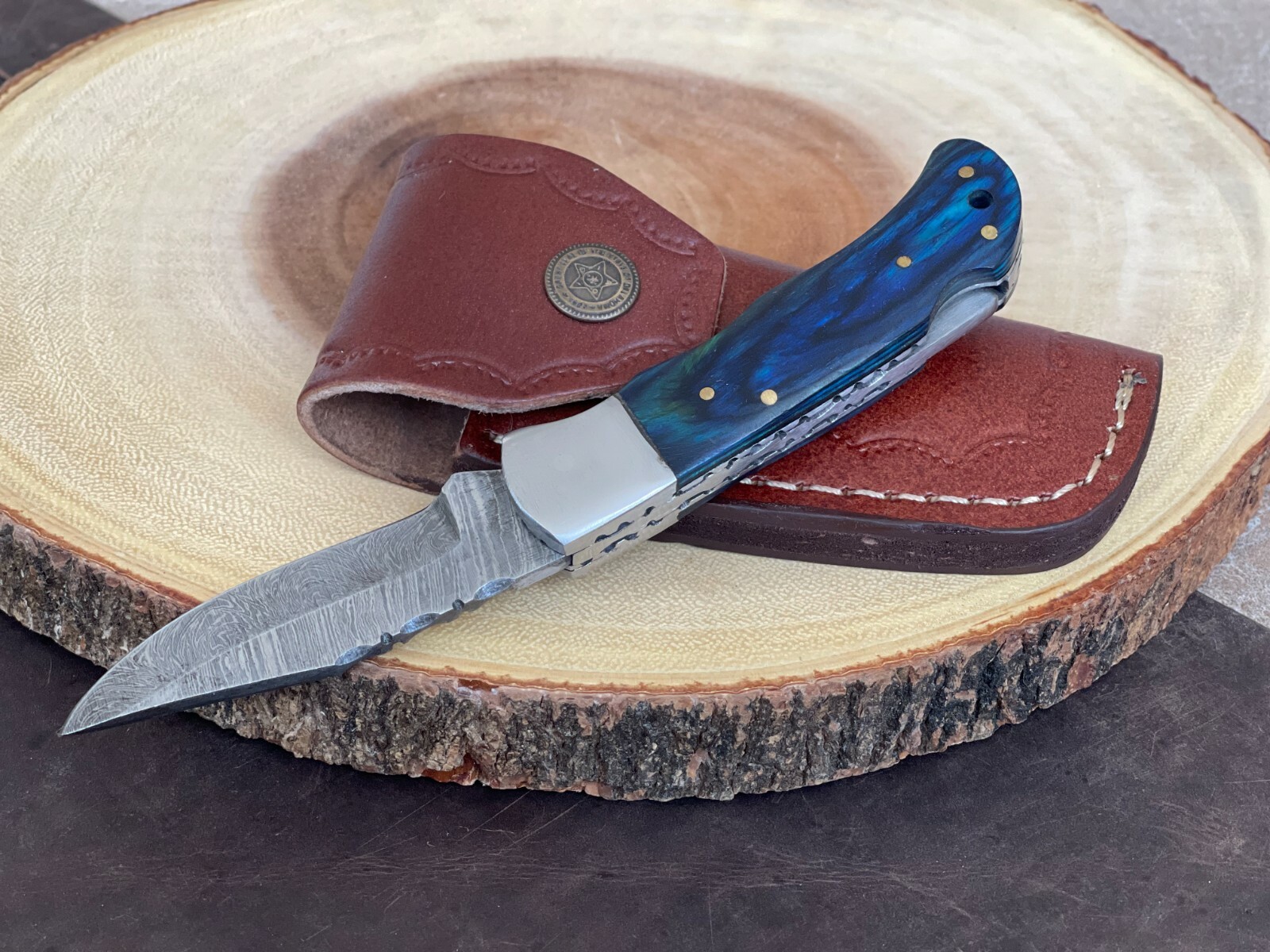 Handmade Damascus Folding Pocket Knife With Small Defects 6.5" (See Description)