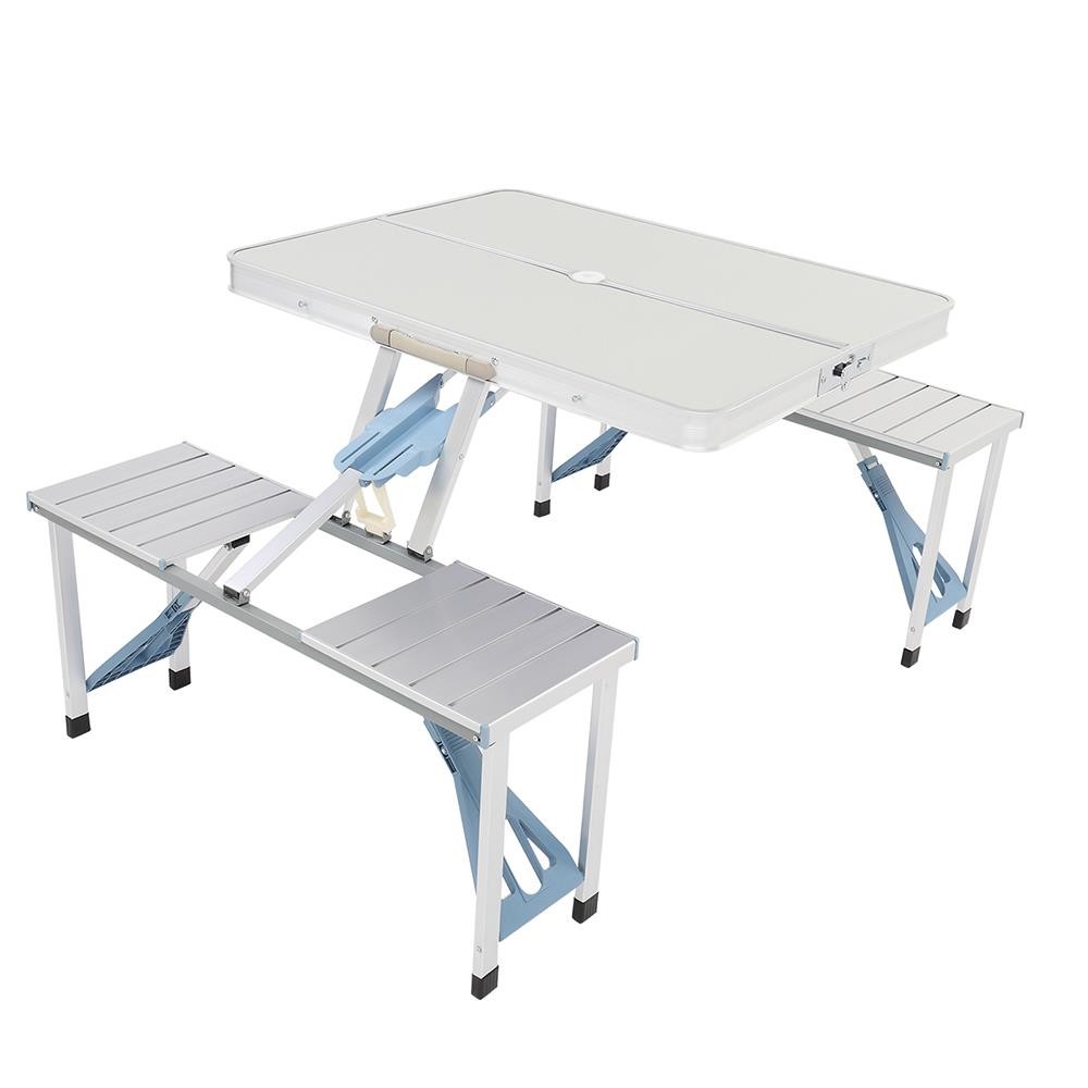 Aluminum Folding Camping Picnic Table With 4 Chair Seats Portable Table Silver