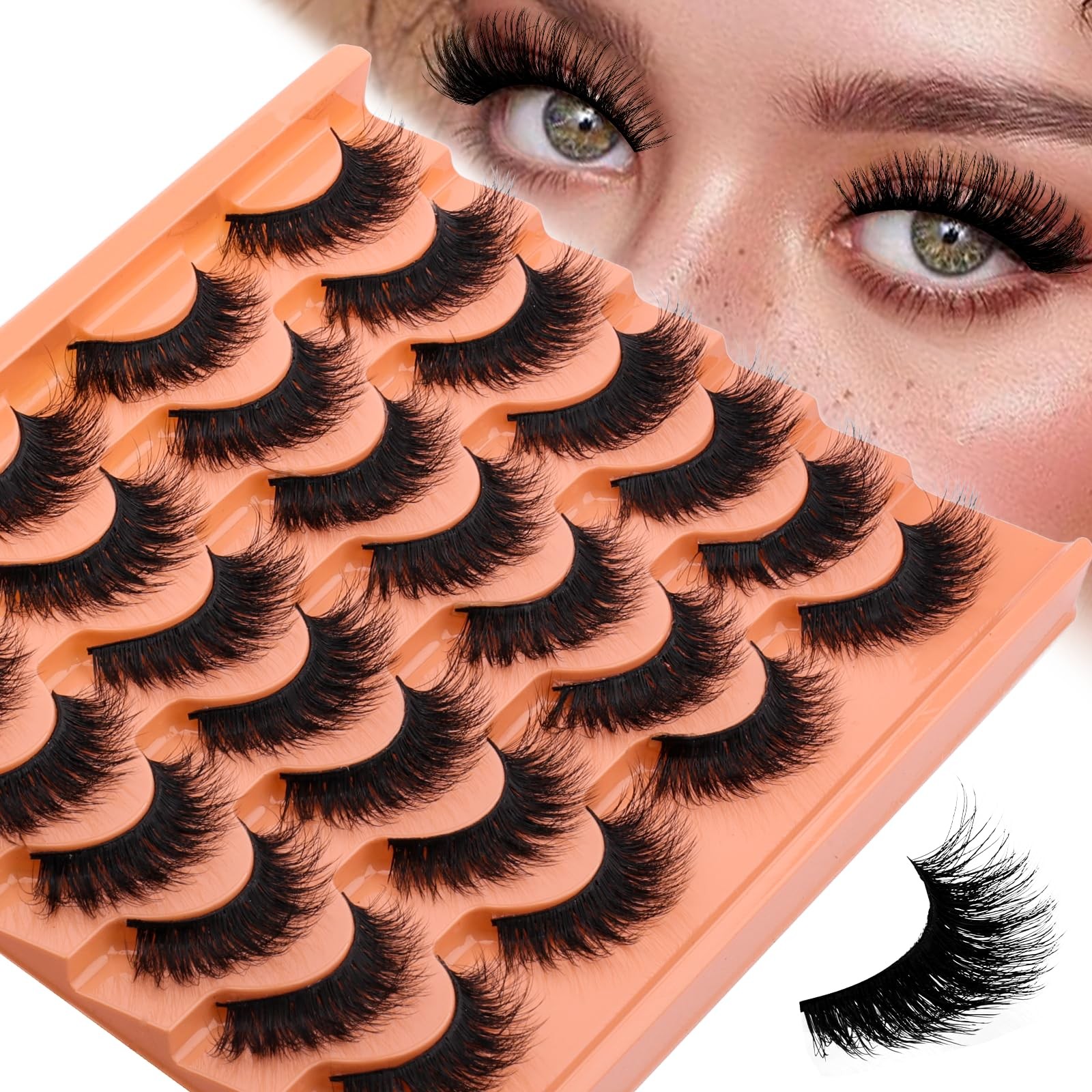 Voluminous Cat Eye False Eyelashes - 14 Pairs of Comfortable Black Lashes