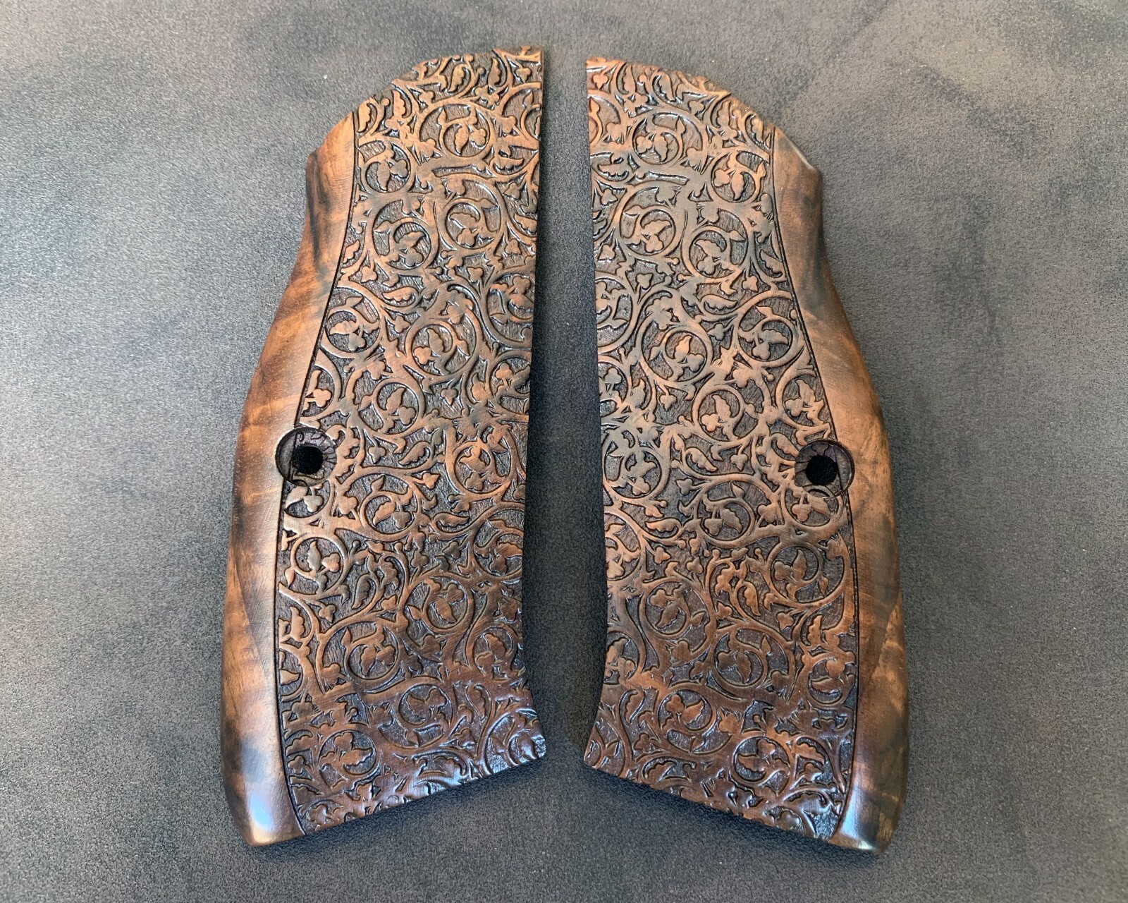 CZ Shadow 2 Turkish Walnut Wood Grips. Floral. Handmade. Fits CZ 75 B.