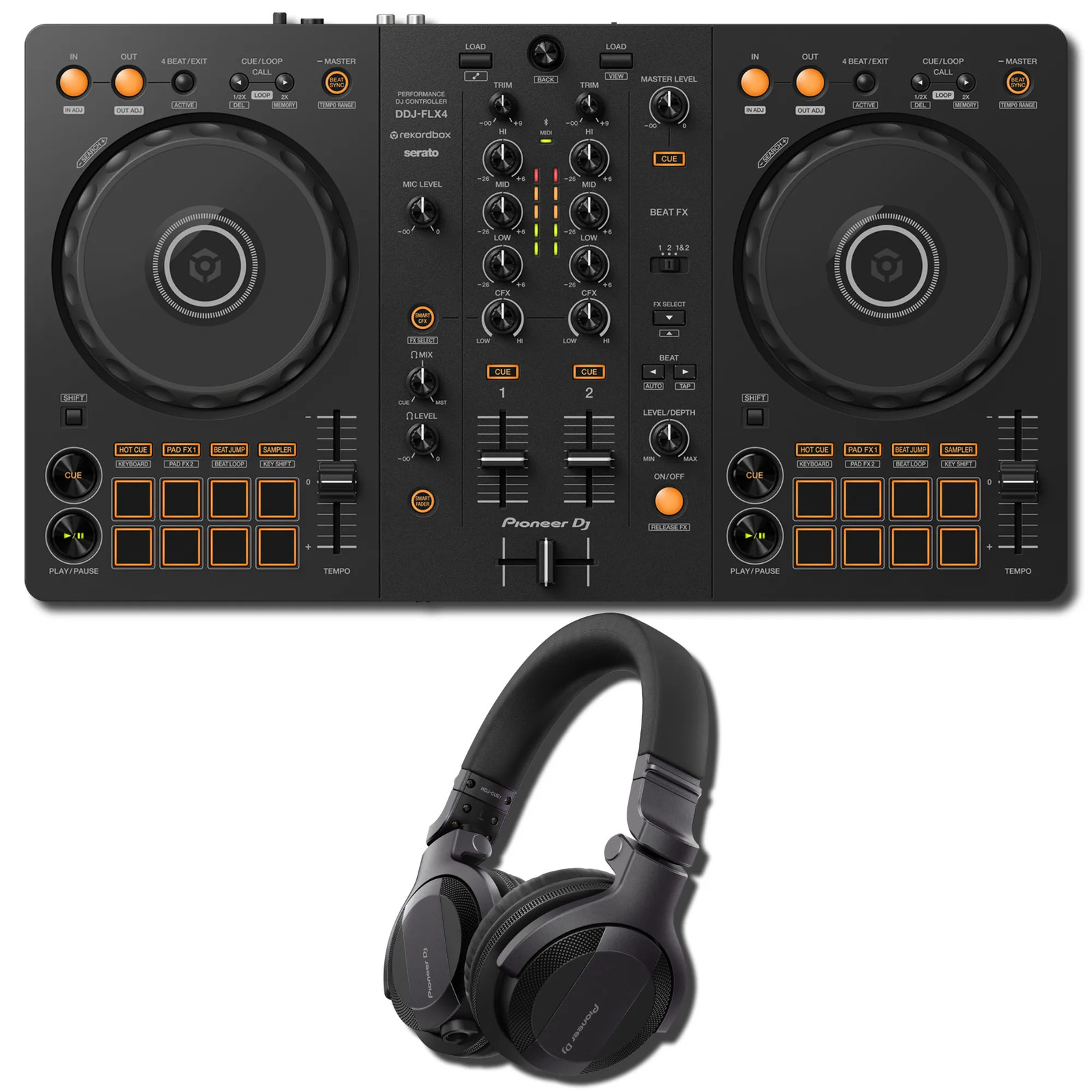 Pioneer DJ DDJ-FLX4 2-Channel DJ Controller Bundle w/ HDJ-CUE1 DJ Headphones