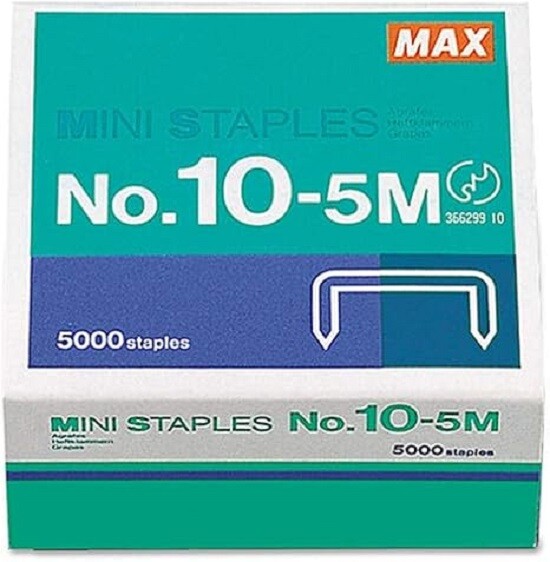 5000 Max #10-5M Mini Staples For Max HD-10DFL Flat Clinch Stapler Series 1 Box