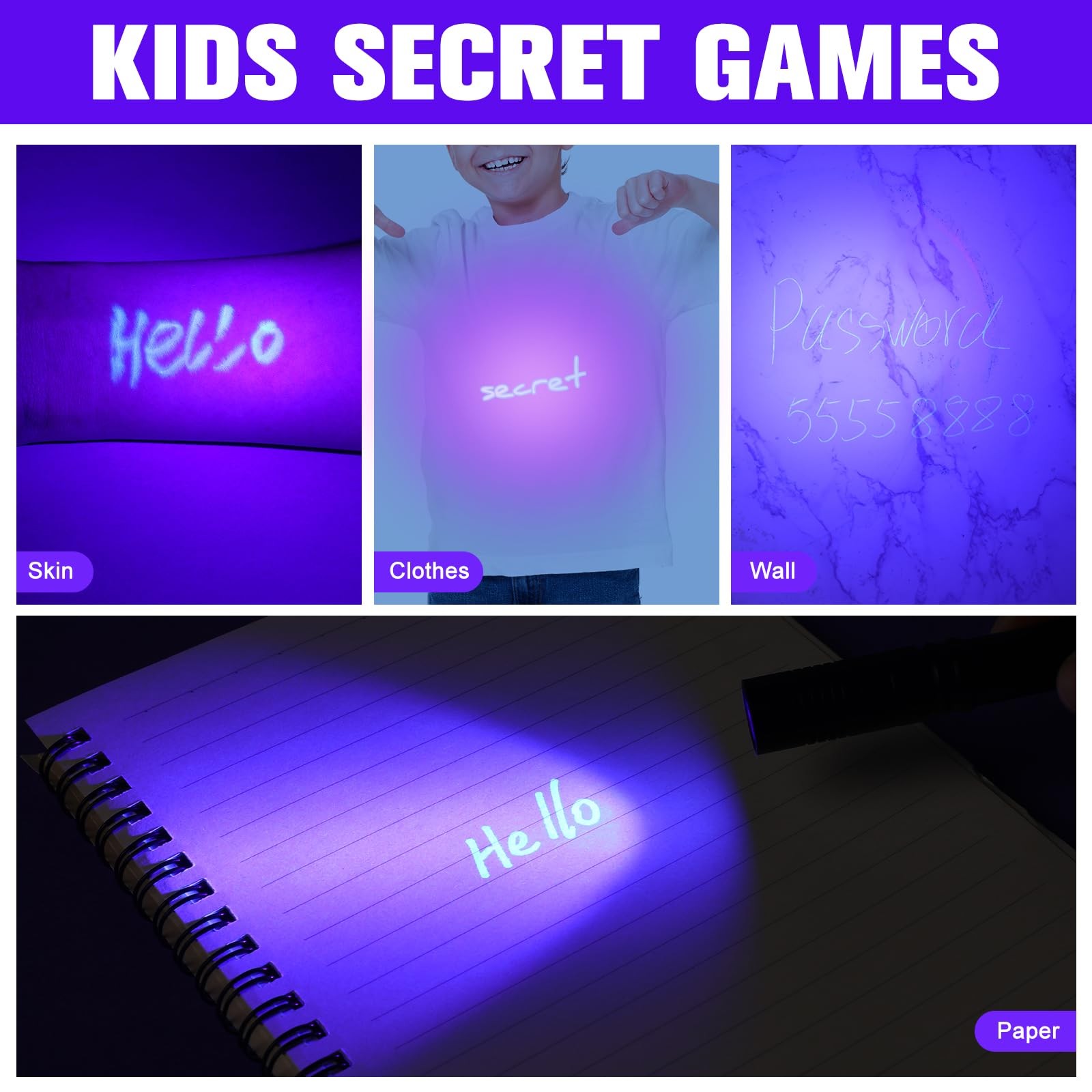 Tegeme 8 Pcs Black Light Markers Set 4 Invisible Ink Pen 4 Mini UV Flashlight...