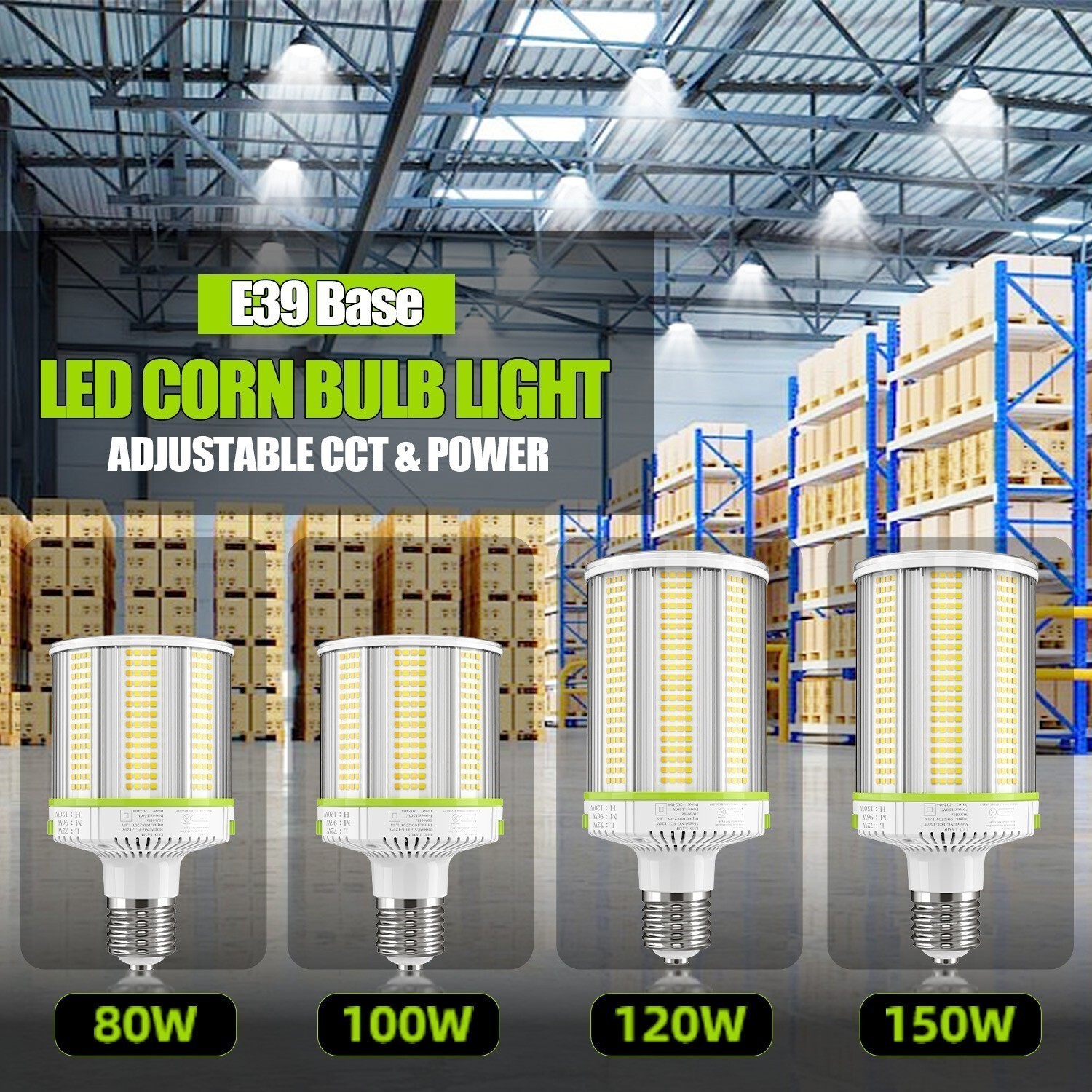 80W-150W LED Corn Light 4500K/5000K/5700K E39 Commercial Warehouse Shop Lighting