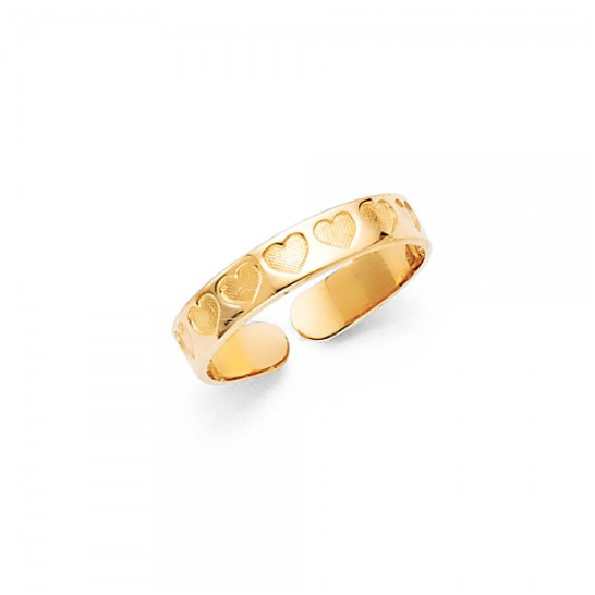 14K Solid Yellow Gold Heart Toe Ring Adjustable - Love Polished Foot Band Women