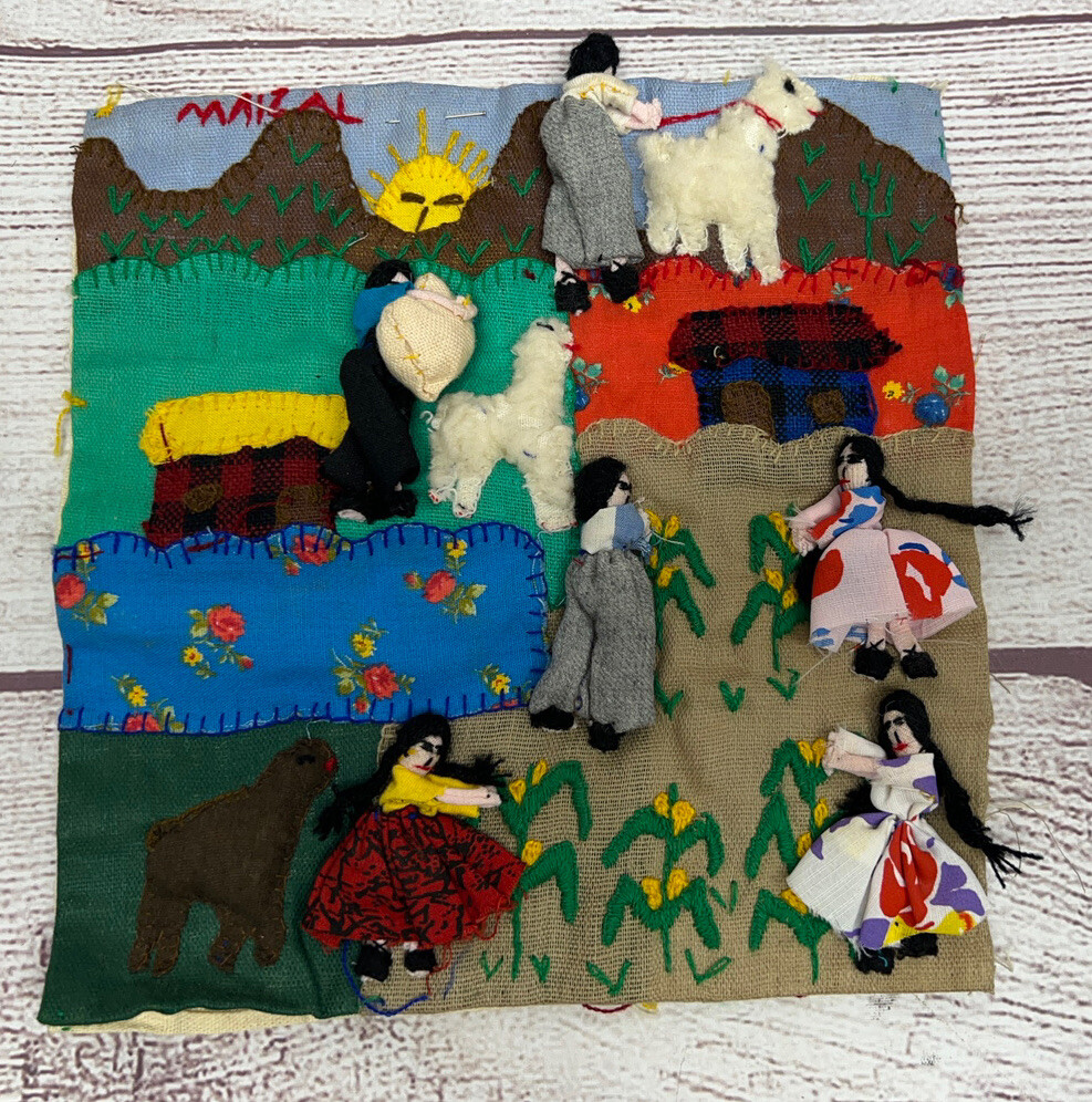 Maizal Peru 3D Handmade Tapestry Wall Hanging Folk Art Farmers Story Cotton
