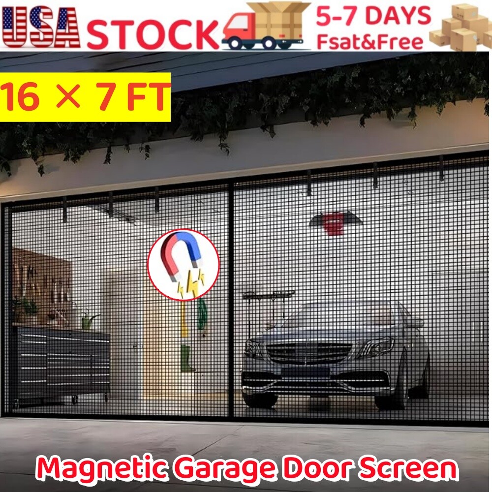 Magnetic Garage Door Screen 16 x 7ft for 2 Cars Heavy-Duty Garage Net Fiberglass