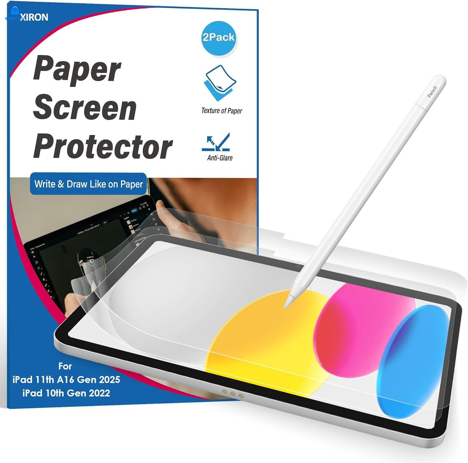 2 Pack Paper Screen Protector for 11th (A16)/10th Generation, Transparent