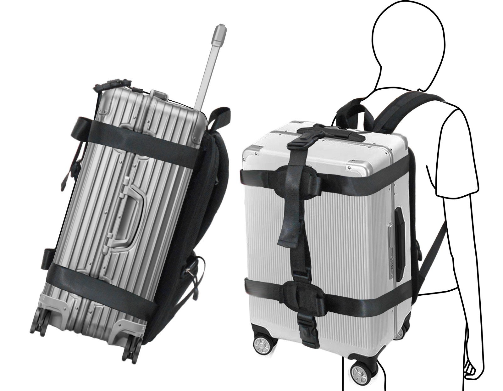 Hardcase / Carry On Trolley Luggage Backpack Conversion System Adjustable Straps