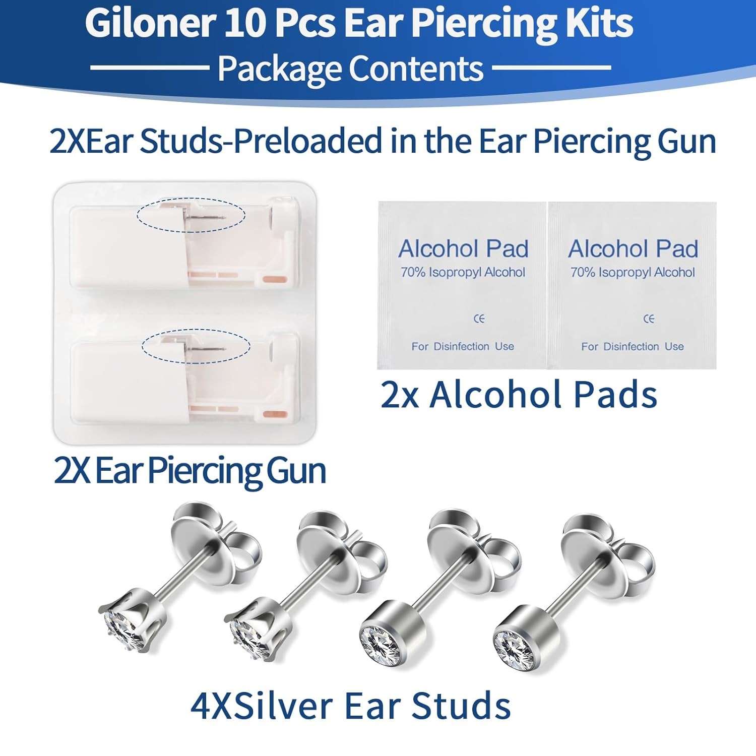 Safety Ear Piercing Kit,Disposable Self Kit With 2pc Gun,4...