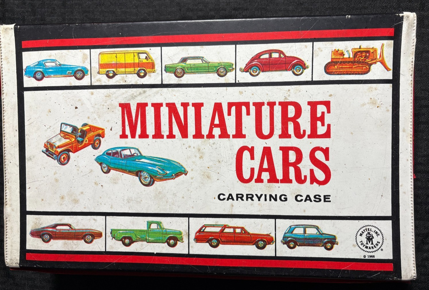 1966 Mattel MINIATURE CARS 13x8x3.5" Carrying Case VG 4.0 with (2) Pull-Out Tray